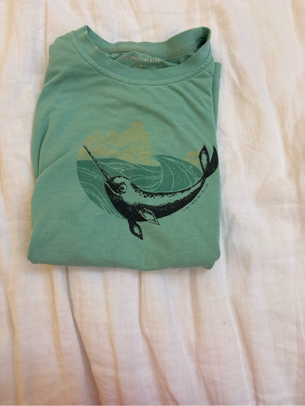 United By Blue Mint Green Narwhal Tee with Black Graphic